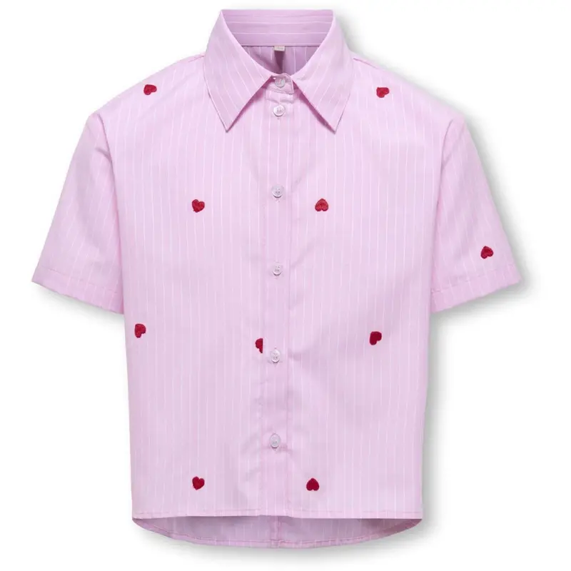 Kids Only Begonia Pink Cloud Dancer/Emb Red Hearts Kognew Lina Ss Stripe Emb Shirt Wvn 1