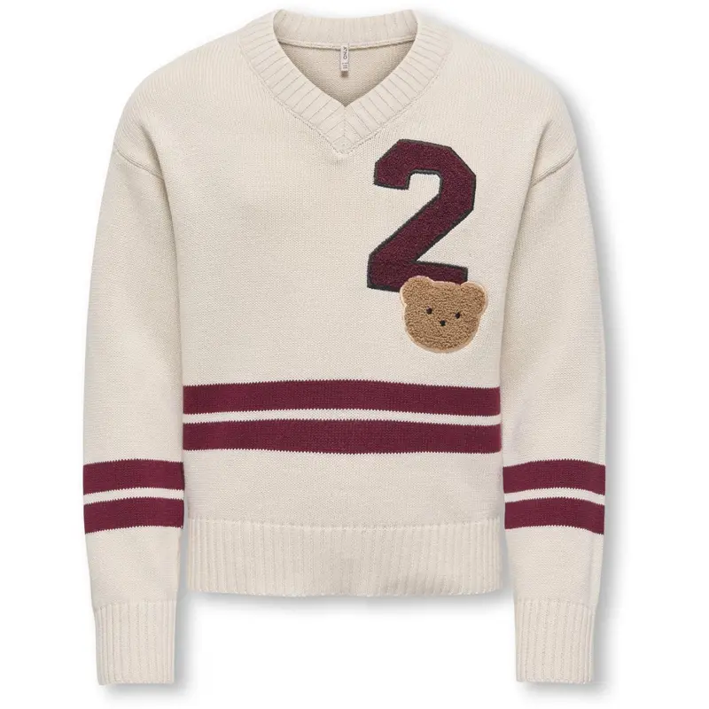 Kids Only Birch Badge/Cabernet Kogjanny Life L/S Varsity V-Neck Knt 1