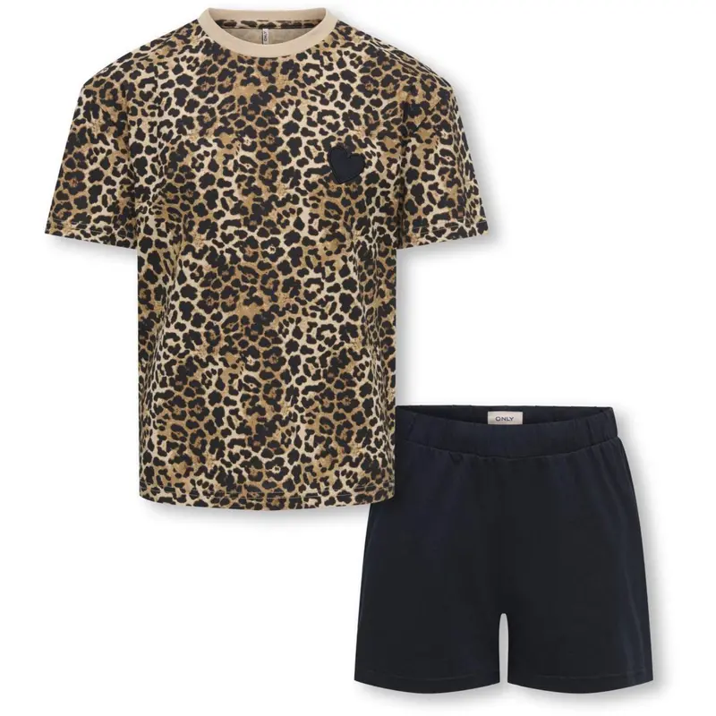 Kids Only Black Tee Aop Leo/Shorts Solid Kogrila Nightwear Aop Top/Shorts Set Jrs 1