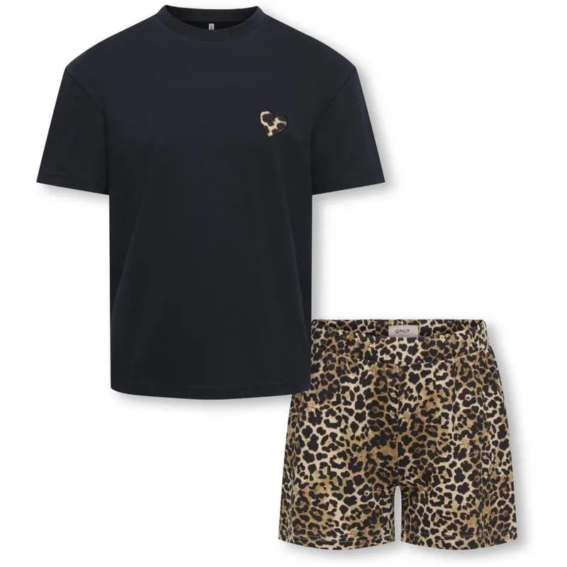 Kids Only Black Tee Solid/Shorts Aop Leo Kogrila Nightwear Aop Top/Shorts Set Jrs 1