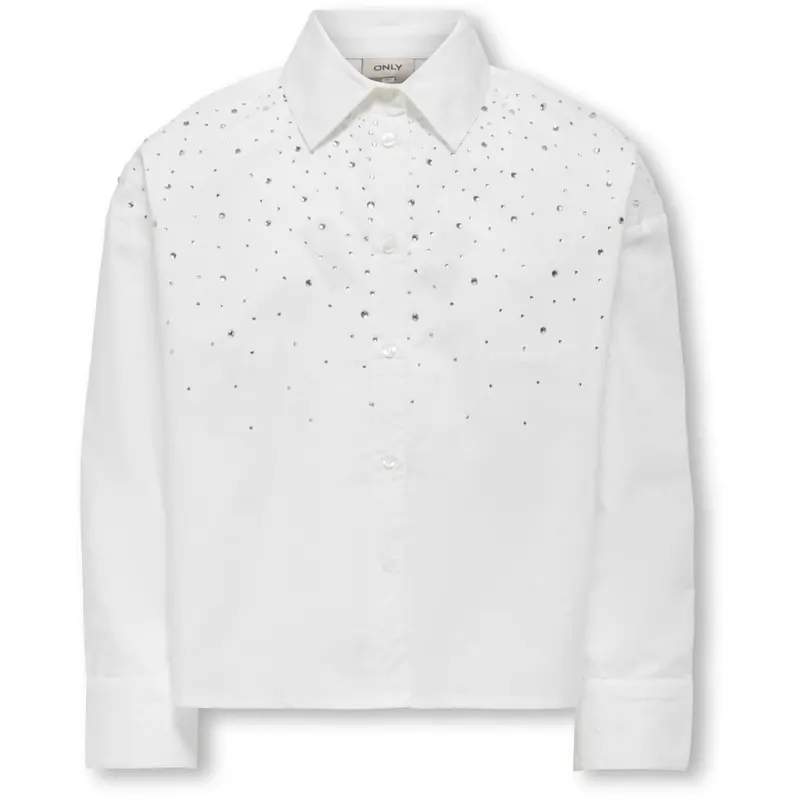 Kids Only Bright White Rhinestones Koglina Stone Oversize L/S Shirt Wvn 1