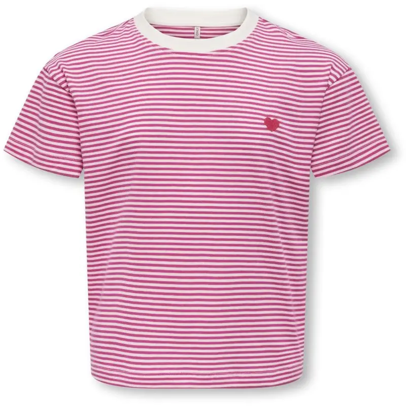 Kids Only Cloud Dancer Magenta Y/D Stripes / Red Heart Kogpisa Maiken Life Crop Ss Onl Jrs Noos 1