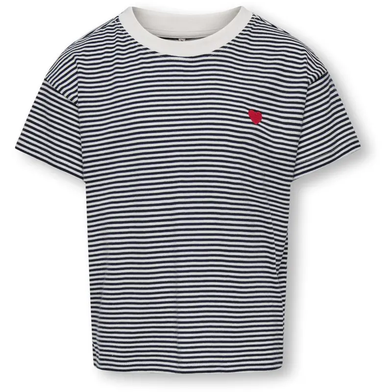Kids Only Cloud Dancer Sky Captain Y/D Stripes/ Red Heart Kogpisa Maiken Life Crop Ss Onl Jrs Noos 1