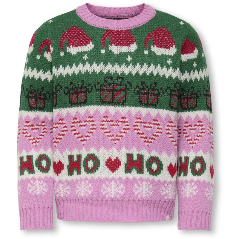 Kids Only Fuchsia Pink W. Green Jacket/Cd/Salsa/Black Kmghoho X-Mas Ls Pullover Knt 1