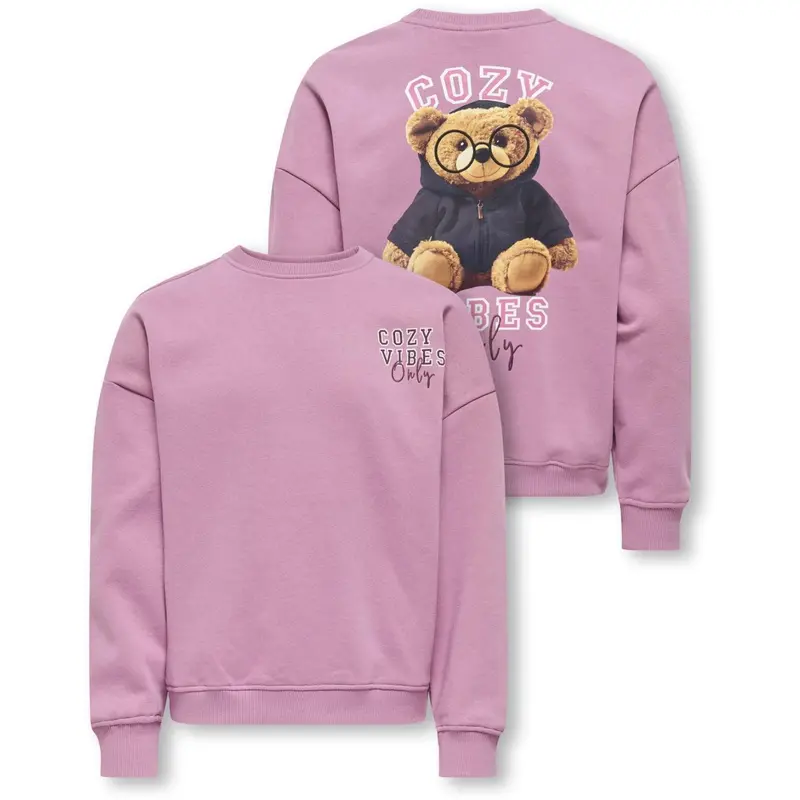 Kids Only Mauve Orchid Cozy Kogbila L/S Ovz Bear O-Neck Swt Noos 1