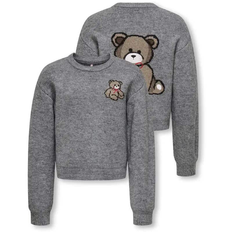 Kids Only Medium Grey Melange Teddy Kogteddy L/S Pullover Knt Noos 1