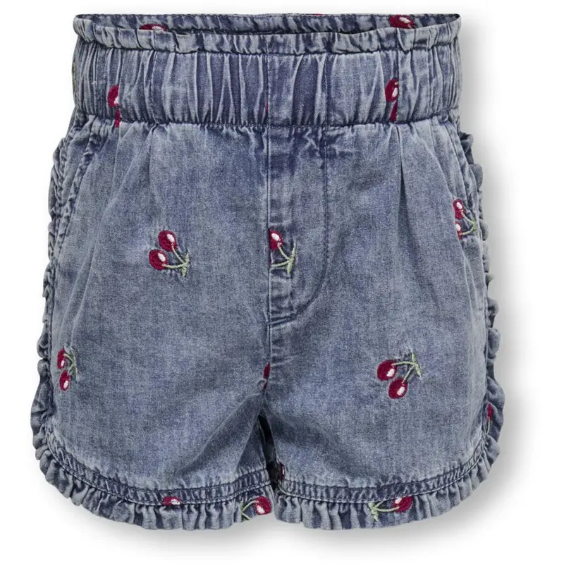 Kids Only Mini Medium Blue Denim Cherry Embroidery Dandy Cherry Frill Denim Shorts 1