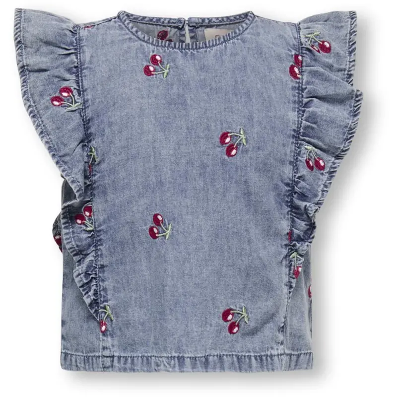 Kids Only Mini Medium Blue Denim Cherry Embroidery Dandy Frill Cherry Top Denim 1
