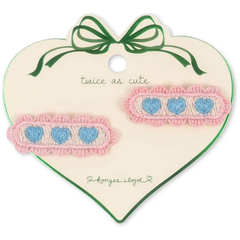 Konges Sløjd Buttercream 2 Pack Heart Embroidery Hair Clip 1