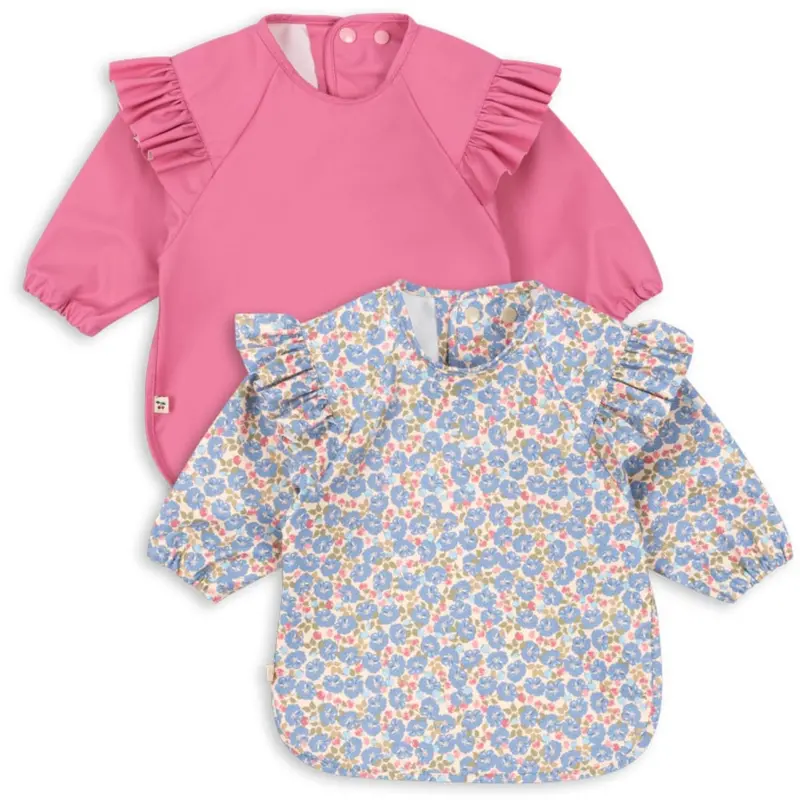 Konges Sløjd Fleur Rosier/Chateau Rose 2 Pack Dinner Bib With Sleeves And Frill 1