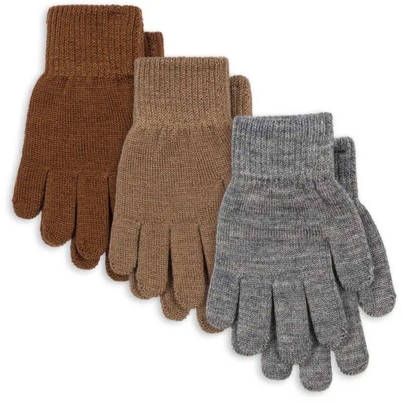 Konges Sløjd Grey Melange/Beige/Brown 3 Pack Filla Gloves 1