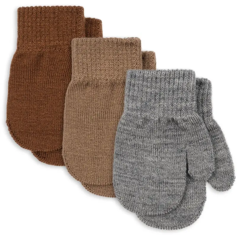 Konges Sløjd Grey Melange/Beige/Brown 3 Pack Filla Mittens 1