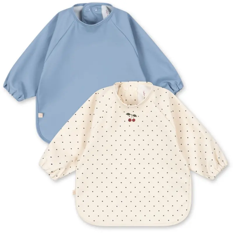 Konges Sløjd Navy Dot/Rain Washed 2 Pack Dinner Bib With Sleeves 1