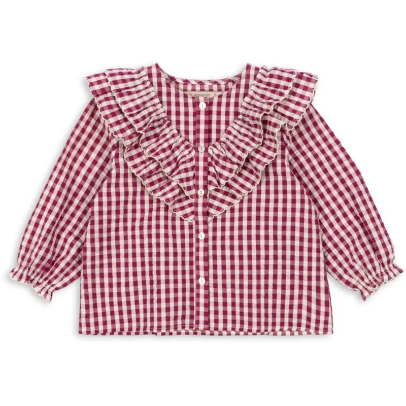 Konges Sløjd Sangria/Butter Check Kim Frill Blouse Gots 1