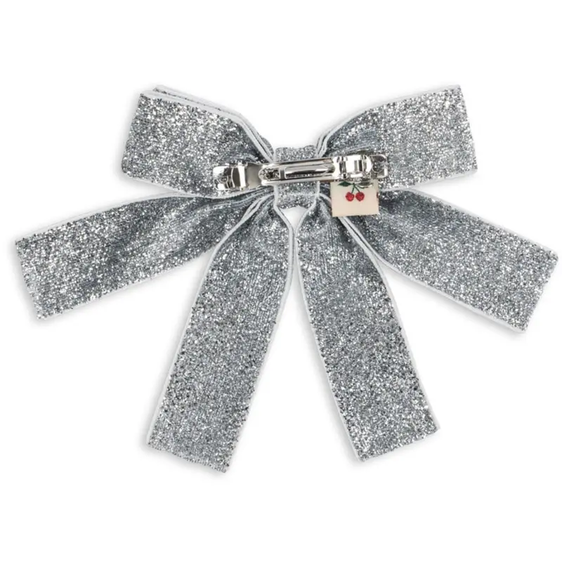 Konges Sløjd Silver Glitter Velvet Double Bow Hair Barrette 1