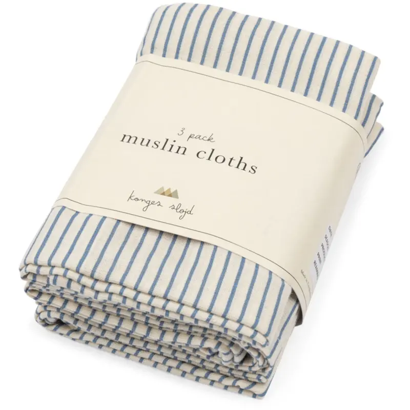 Konges Sløjd Stripe Bluie 3 Pack Muslin Cloth Gots 1