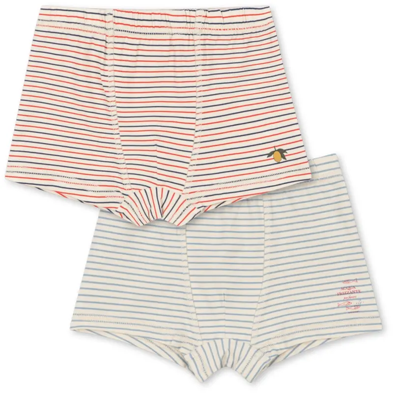 Konges Sløjd Stripe Bluie/Stripe Tricolore Petit Basic 2 Pack Boy Boxers Gots 1