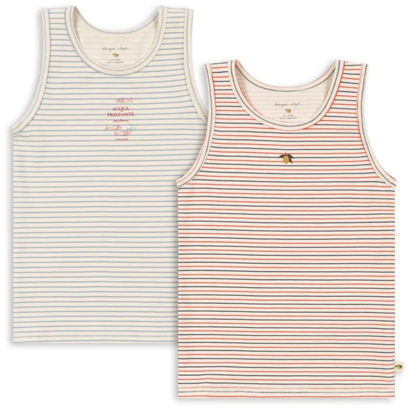 Konges Sløjd Stripe Bluie/Stripe Tricolore Petit Basic 2 Pack Tank Tops Gots 1