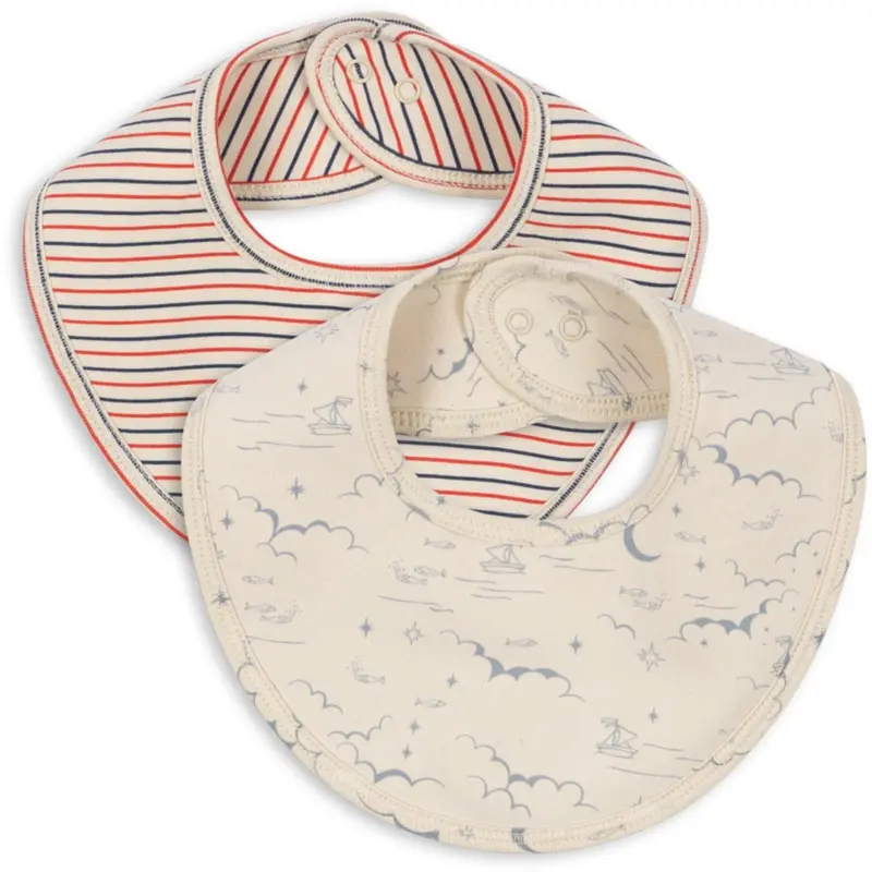 Konges Sløjd Stripe Tricolore Petit/Cielo Marino Basic 2 Pack Bibs 1