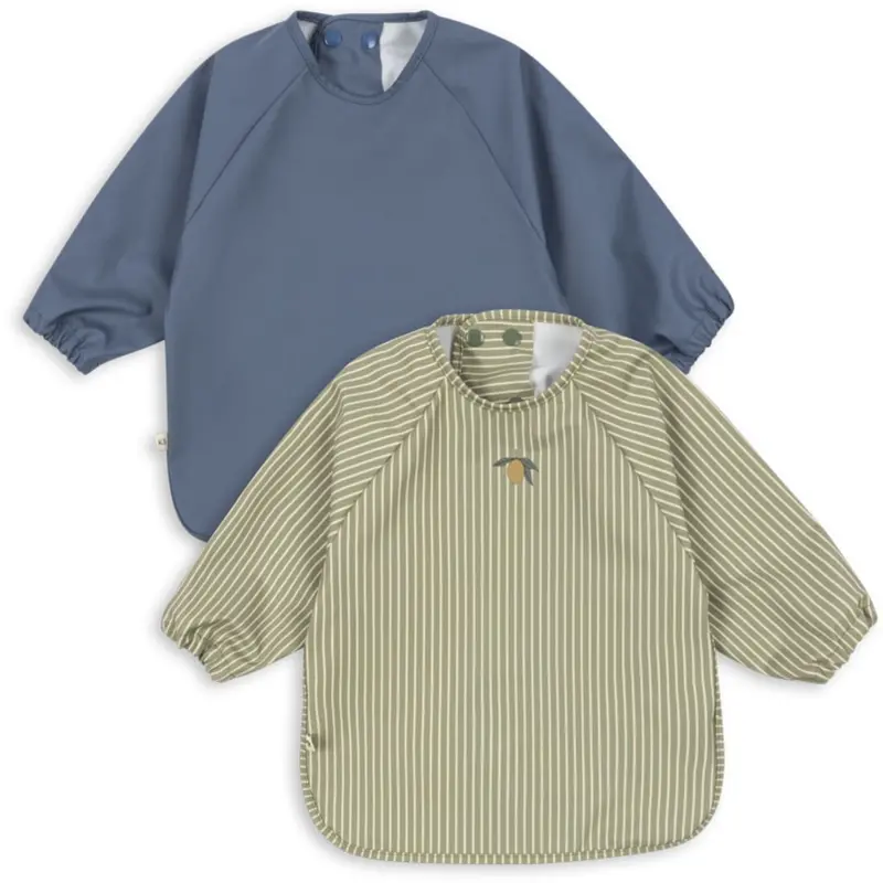 Konges Sløjd Tea Stripe/Flint Stone 2 Pack Dinner Bib With Sleeves 1