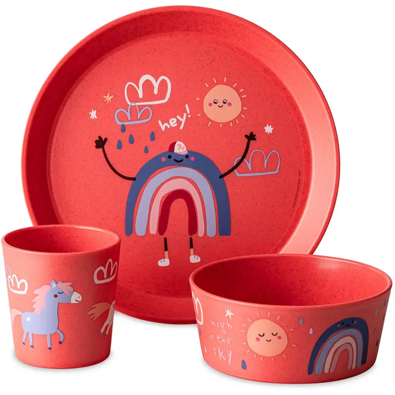 Koziol Organic Coral Red Small Plate + Bowl + Cup Connect Dreams 1