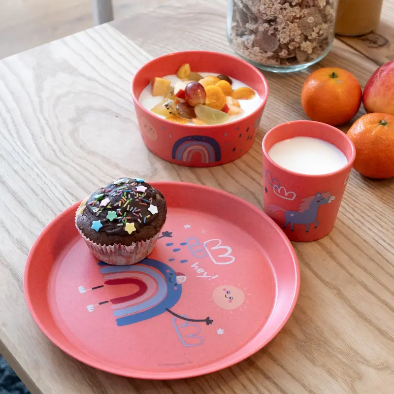 Koziol Organic Coral Red Small Plate + Bowl + Cup Connect Dreams 2