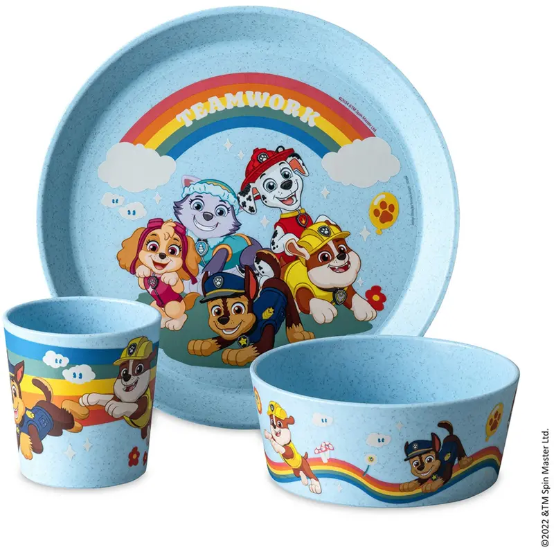 Koziol Organic Sky Blue Small Plate + Bowl + Cup Connect Grow Paw Patrol 1