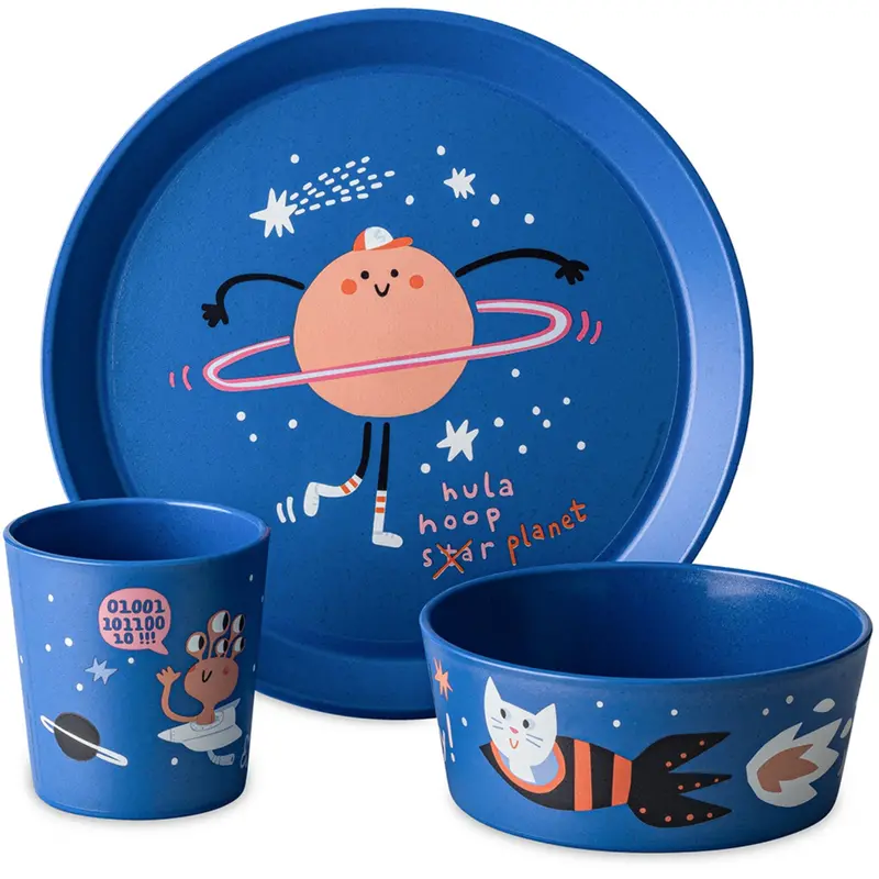 Koziol Organic Space Blue Small Plate + Bowl + Cup Connect Space 1