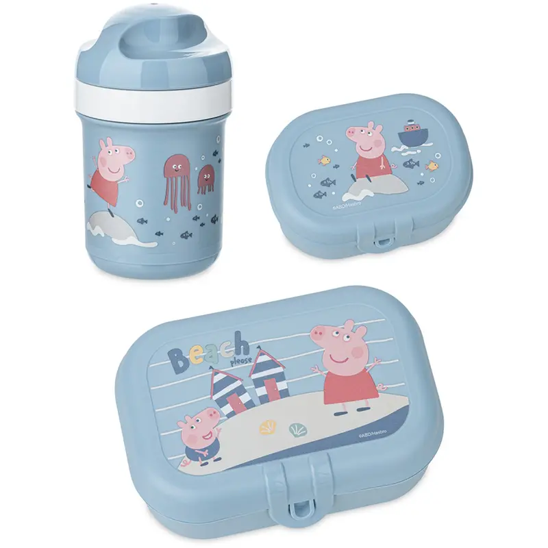 Koziol Powder Blue Lunch Box Set + Water Bottle 200Ml Peppa Pig Waves To Go 1