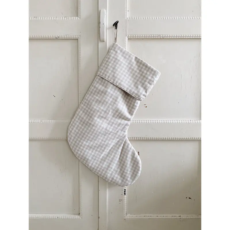 Lalaby Beige Gingham Christmas Stocking 1