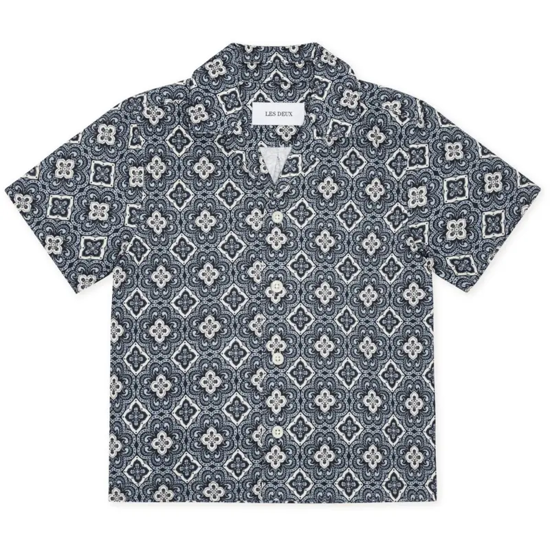 Les Deux Kids Blue Fog Lukas Arabesque Aop Ss Shirt 1