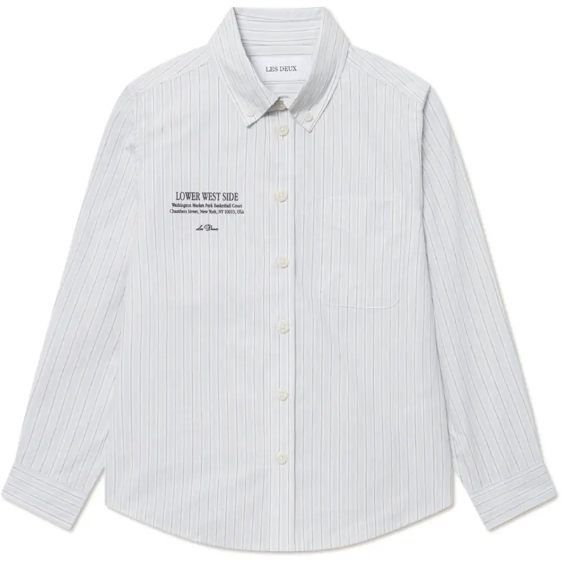 Les Deux Kids Xenon Blue Kent Print Stripe Poplin Shirt Kids 1
