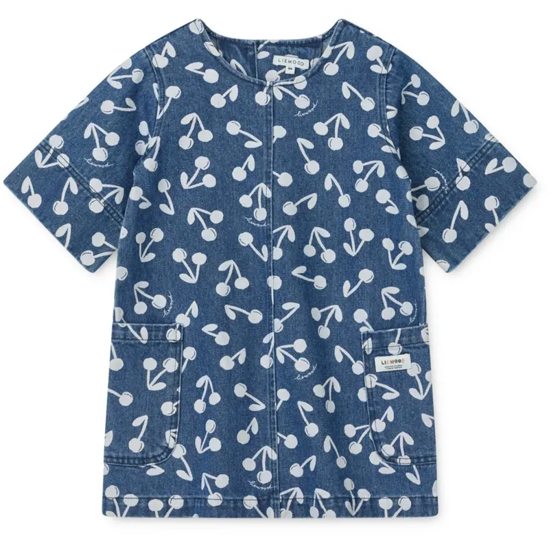 Liewood Cherry Blossom / Medium Blue Denim Angelica Ss Printed Denim Dress 1