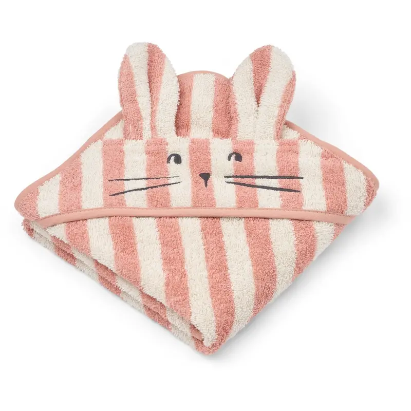Liewood Coral Blush / Creme De La Creme Stripe Albert Hooded Towel 1
