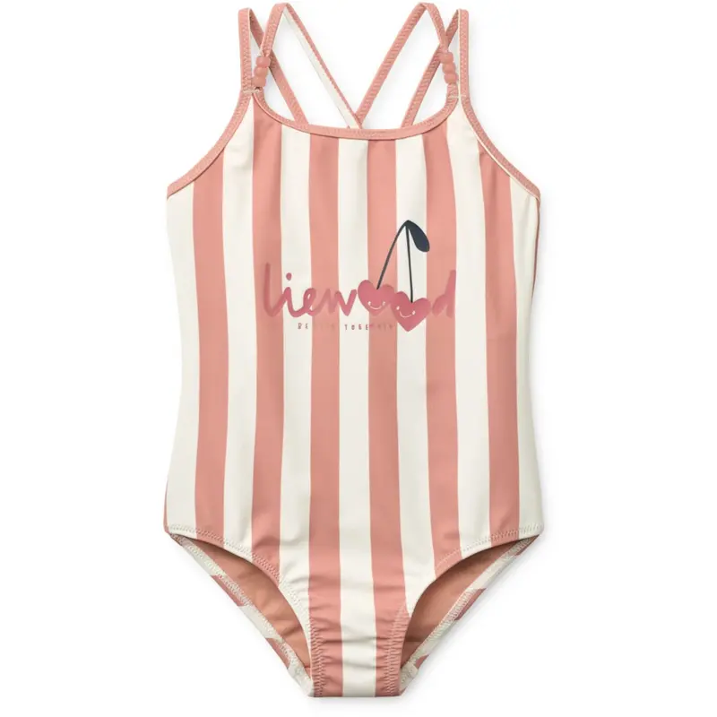 Liewood Coral Blush / Creme De La Creme Stripe Suna Stripe Swimsuit 1