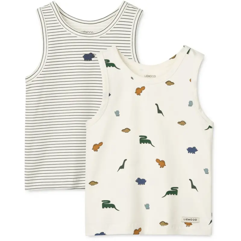 Liewood Mini Dinosaurs Creme / Stripe Mix Faris Printed Tank Top 2-Pack 1