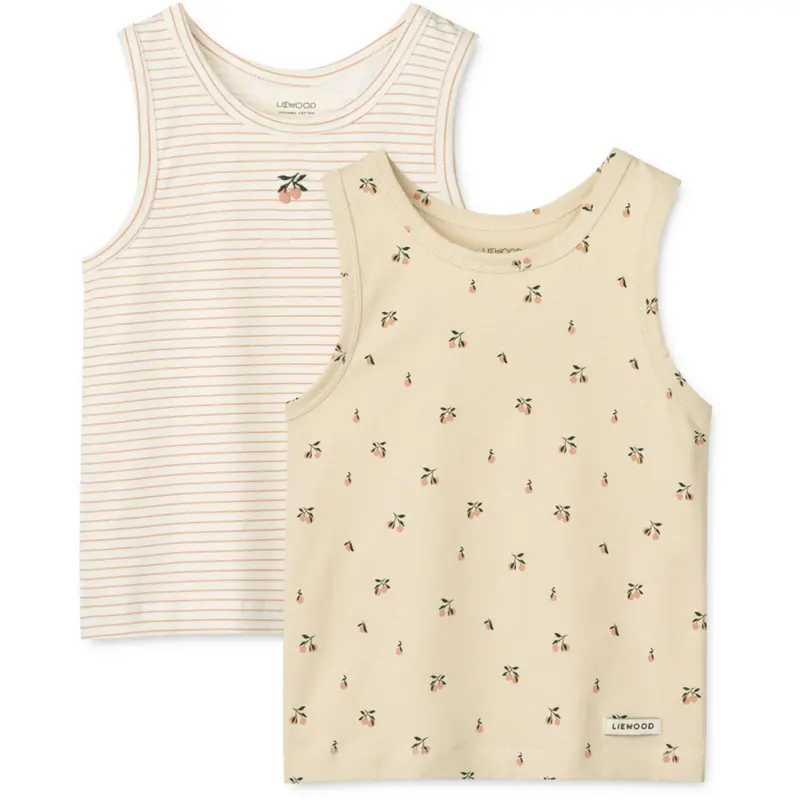 Liewood Mini Peach Sea Shell / Stripe Mix Faris Printed Tank Top 2-Pack 1