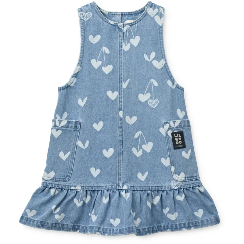Liewood Sweethearts / Light Blue Denim Angelica Printed Denim Frill Dress 1