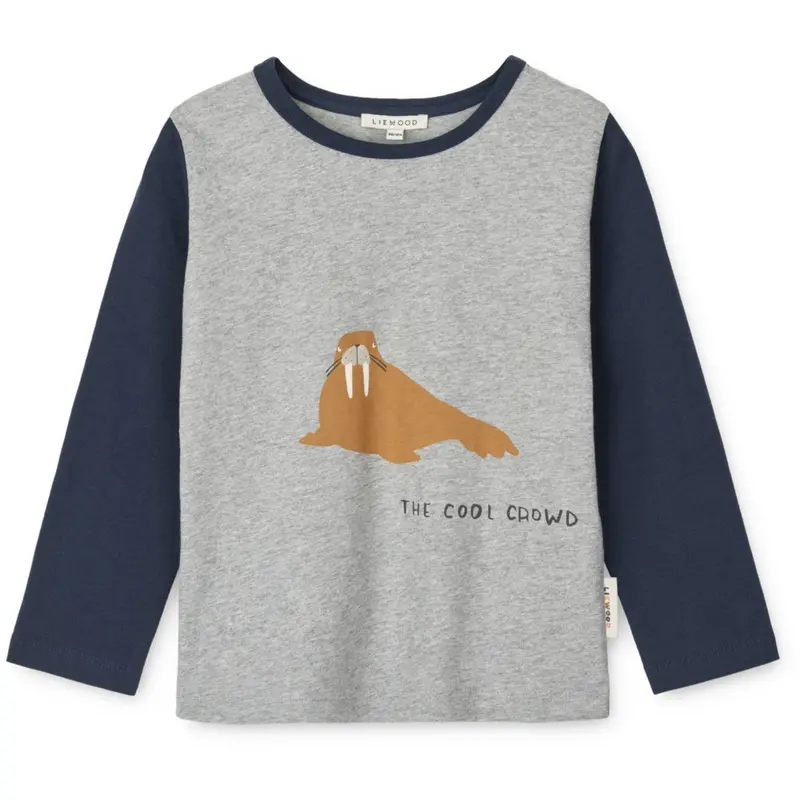 Liewood Walrus / Grey Melange / Classic Navy Apia Placement Longsleeve T-Shirt 1