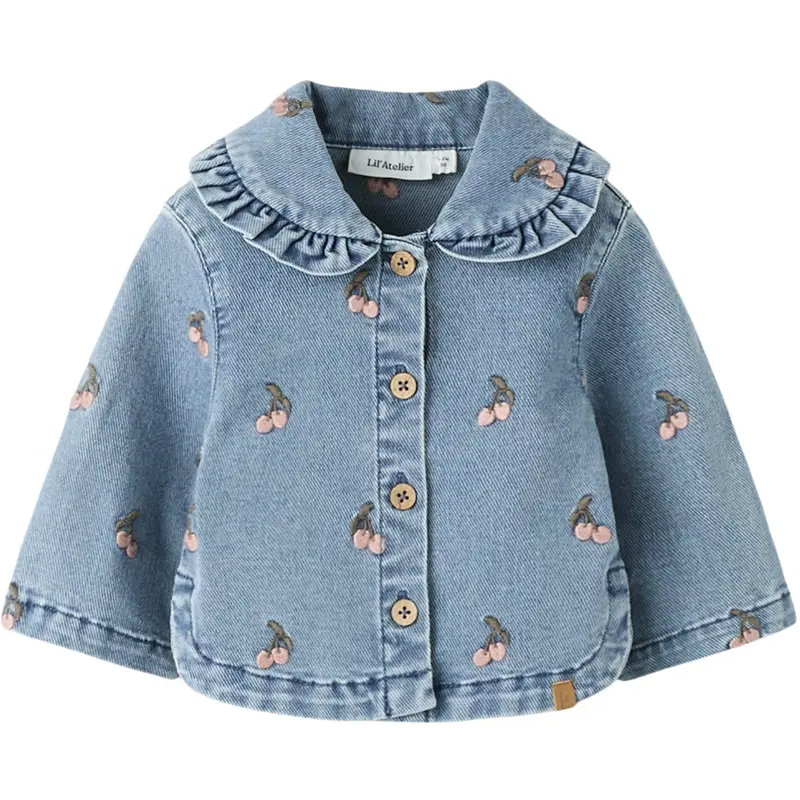 Lil'atelier Medium Blue Denim Cherry Nbfdeva Loose Dnm Emb Jacket 2024-Es Lil 1