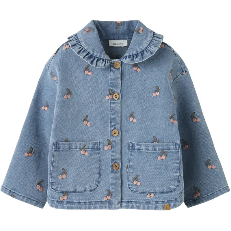 Lil'atelier Medium Blue Denim Cherry Nmfdeva Loose Dnm Emb Jacket 2024-Es Lil 1