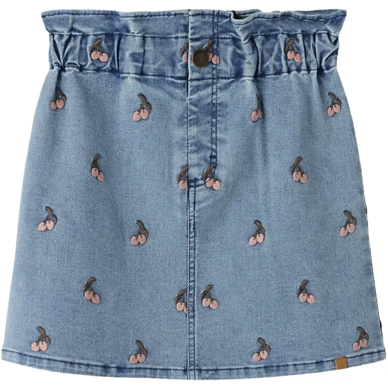 Lil'atelier Medium Blue Denim Cherry Nmfdeva Loose Dnm Emb Skirt 2024-Es Lil 1