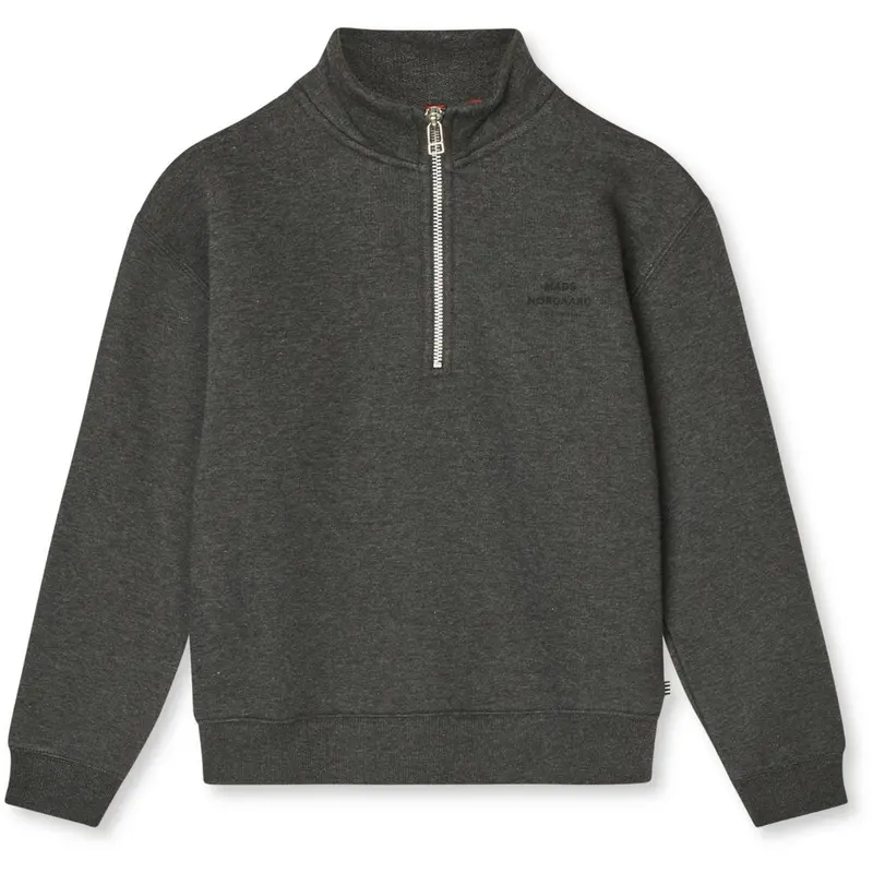 Mads Nørgaard Charcoal Melange Mix Sweat Crewie Half Zip Sweatshirt 1