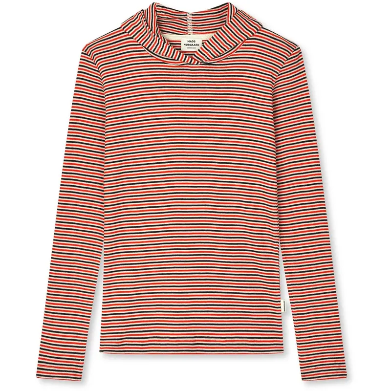 Mads Nørgaard Fiery Red/Vanilla Ice 2X2 Cotton Stripe Tally Hoodie 1