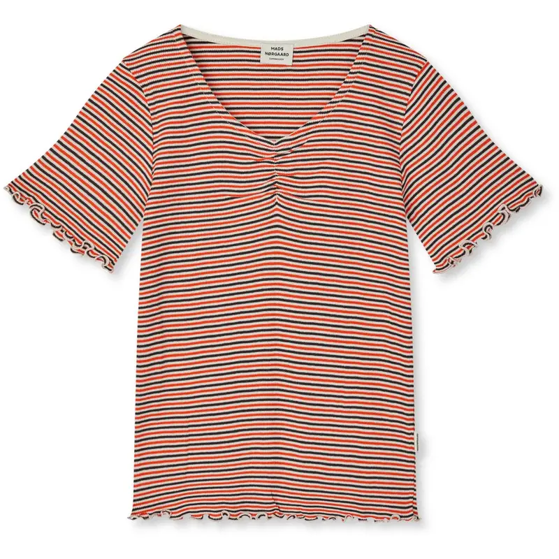 Mads Nørgaard Fiery Red/Vanilla Ice 2X2 Cotton Stripe Tiki Tee 1