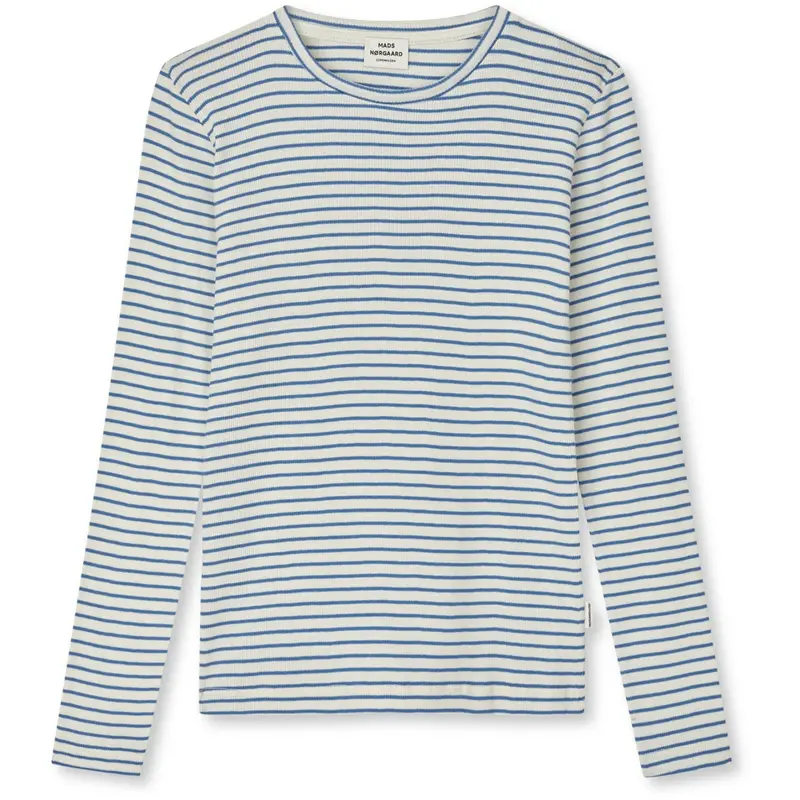 Mads Nørgaard Vanilla Ice/Bright Cobalt 2X2 Cotton Stripe Talino Tee L/S 1