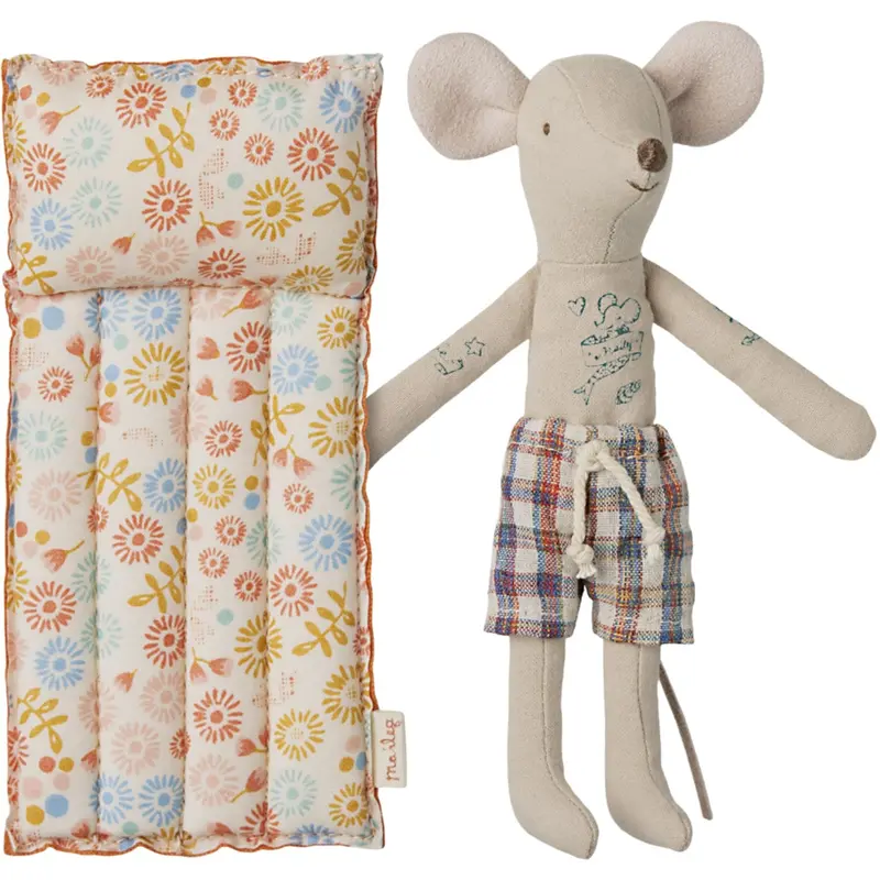 Maileg Beach Mouse With Air Mattress, Dad - Flower 1