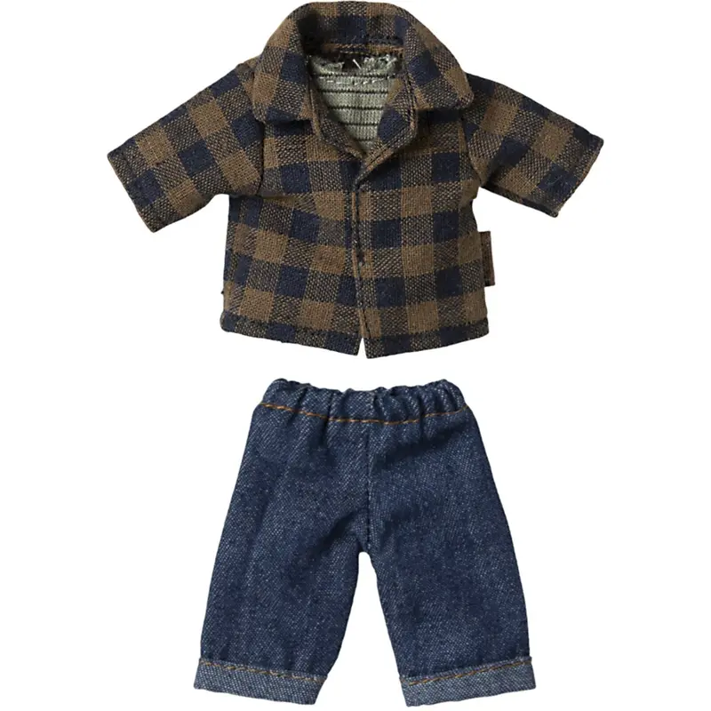 Maileg Brown Checked Shirt And Pants, Dad Mouse 1