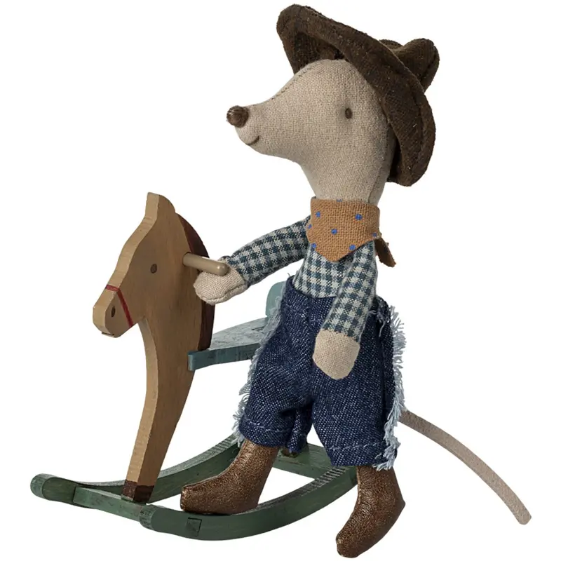 Maileg Cowboy Mouse On Rocking Horse, Little Brother 1
