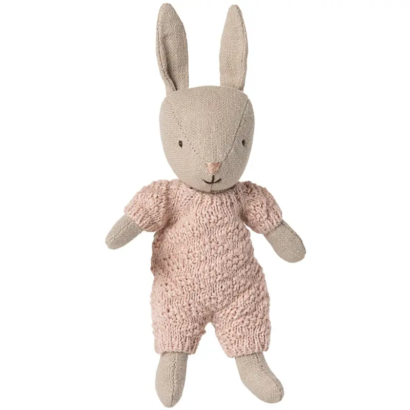 Maileg Hare, Micro - Sand - Rosa Strikket Dragt 1